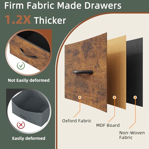 HIGDBFE 3 Drawer File Cabinet with Charging Station, 45''H, 3-Tier Small Filing Cabinet for Home Office, 11''*16'' for Small Printer, Fabric Drawer Fits Letter/A4, Tall Printer Stand, Rustic Brown