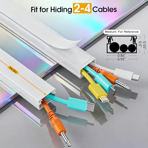 212.6in Cord Hider Wall, Cord Covers for 2-3 Wires on Wall, Paintable Cable Hider Raceway, Easier Set-up Wire Hider Wire Covers for Cords on Wall, Self-Adhesive Cable Cover, W0.95 H0.55in, White