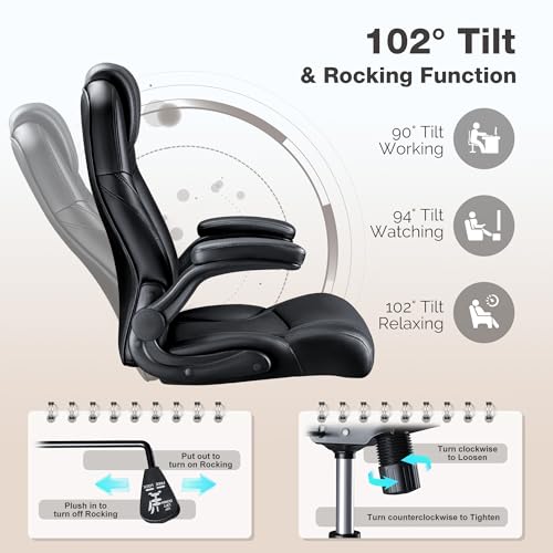 Furmax Big and Tall Office Chair 500lbs, Heavy Duty Office Chairs, Ergonomic High Back Desk Chair, Adjustable Flip Up Armrest Executive Chair Made of PU Leather, Computer Chair for Gaming Desk (Black)