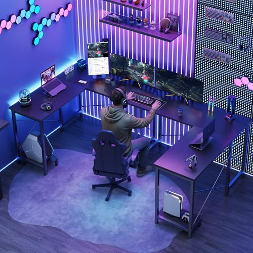 DUMOS L Shaped Desk, Computer Gaming Desks Corner Office Table with CPU Shelf for Home Study Writing Work Station 50 Inch, Sturdy Modern Design, Ideal for PC Setup, Study, and Home Office Use, Black