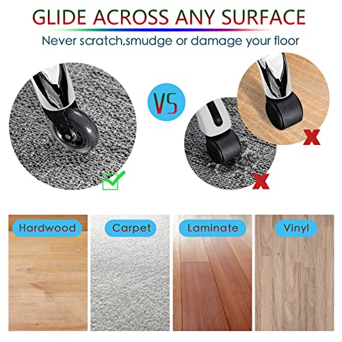 Computer Chair Wheels - 3" Heavy Duty Caster Wheels(2200lbs),Mute Rolling Desk Chair Wheels Replacement (Set of 5)-Rubber Office Chair Wheels for Carpet, Wood Floors,Hardwood Floors