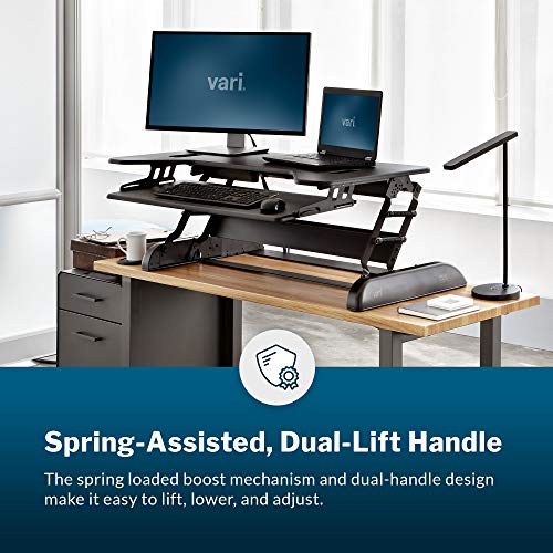 Vari VariDesk Cube Plus 40 - Two-Tier Cubicle Standing Desk Converter for Dual Monitors - Adjustable Height with Spring Assisted Lift and Dual Handles - Home Office Use - Fully Assembled, Black