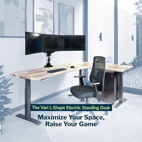 Vari ComfortEdge 80x60 L-Shape Electric Standing Desk – Height Adjustable Sit-Stand VariDesk for Corner Office with Reversible Left/Right Design + Reclaimed Wood/Slate Legs (Ships in 3 Boxes)
