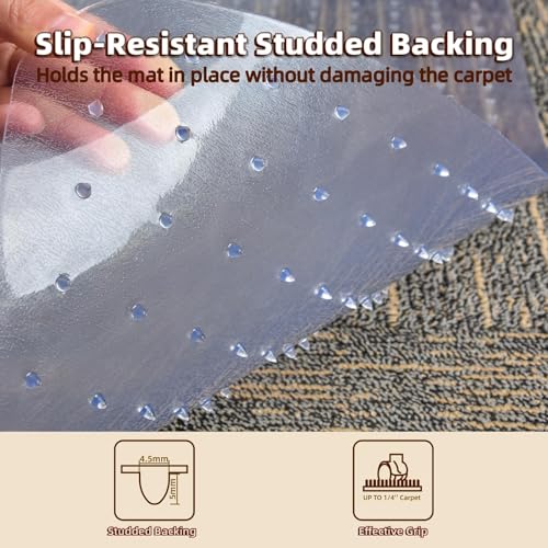Office Chair Mat Carpet Protector: 36" x 48" Plastic Heavy Duty Computer Desk Mats with Lip for Low Flat and No Pile Carpeted Floor - Clear Rug Pad for Rolling Chairs Work Home Gaming Convex Shape