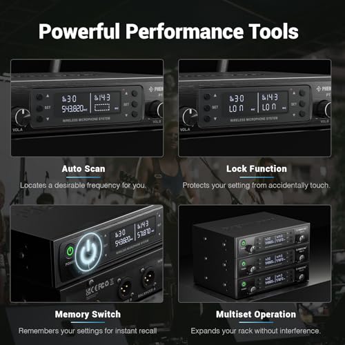 Phenyx Pro Wireless Microphone System, Dual Wireless Mics,w/ 2 Handhelds, Auto Scan,2x100 UHF Frequencies,328ft Range,Dynamic Microphone for Singing, Karaoke, Church(PTU-71-2H)