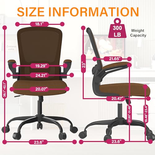 Mimoglad Office Chair, Ergonomic Desk Chair with Adjustable Lumbar Support, High Back Mesh Computer Chair with Flip-up Armrests-Task Chairs, Executive Chair for Home Office