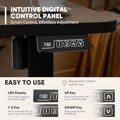 Furmax 55 x 24 Inches Electric Height Adjustable Standing Desk Large Sit Stand Up Desk Home Office Computer Desk Memory Preset with T-Shaped Metal Bracket, Black