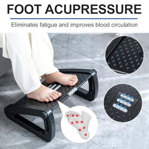 ZLMHYYM Foot Rest for Under Desk at Work - Six Heights Adjustable Under Desk Footrest - Ergonomic Foot Stools for Under Office Desks - Desks Foot Rest with Massage Rollers - Leg Rest for Chair (Black)