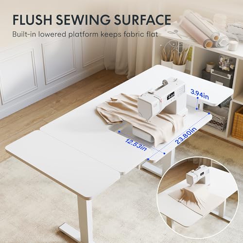 FLEXISPOT Adjustable Sewing Table with Flush Mount Sewing Machine Bed, Sewing Desk with Dual Adjustable Workspace, Electric Sewing Machine Table for Quilting, Crafting, Tailoring and Home Studio Use