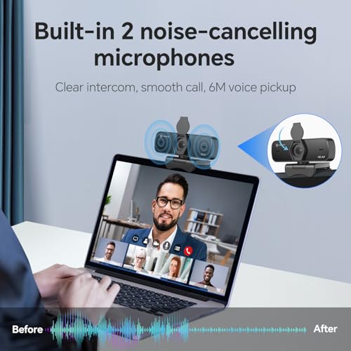 N newline 4K Webcam for PC with Dual Microphones, Autofocus USB Camera with Privacy Cover and Auto Light Correction, Plug and Play for Laptop, Mac, Zoom, Teams, Video Calls and Streaming
