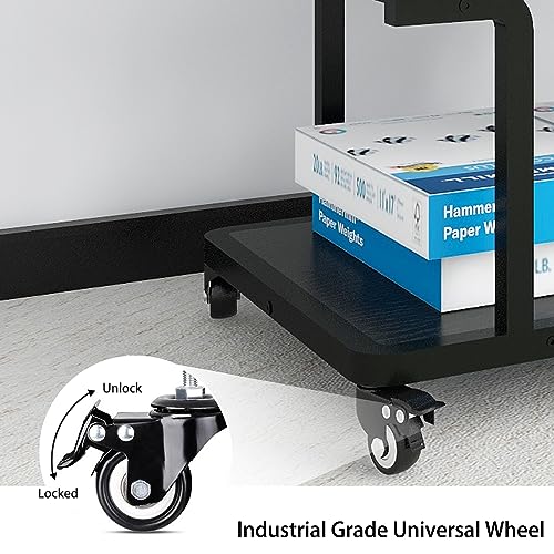Natwind 2 Tier Laser Printer Stand,24''x20''x15'' Large Printer Table Copier Stand Under Desk,Heavy Duty Rolling Cart with Paper Storage Shelf,Printer Holder on Wheels for Home Office (Black)