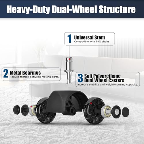 Sytopia Office Chair Wheels Replacement, 2.5 Inch Heavy Duty Caster Set, for Carpet and Hardwood Floors, Universal Size 11x22mm, Fits 99%, Black
