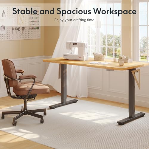 FLEXISPOT Electric Adjustable Workbench, 55x28 Inches Ergonomic Worktable with Drawer and Wheels for Garage, Workshop and Office, Spacious Desktop for Woodworking and Crafts, Maple, 4 Packages