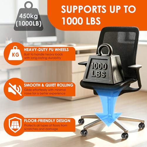 WEWILL Office Chair Wheels, Rubber Replacement Caster Heavy Duty Wheels for Computer Desk Chair to Replace Office Chair mats, Protect Hardwood Floors and Carpet, Set of 5 Silver