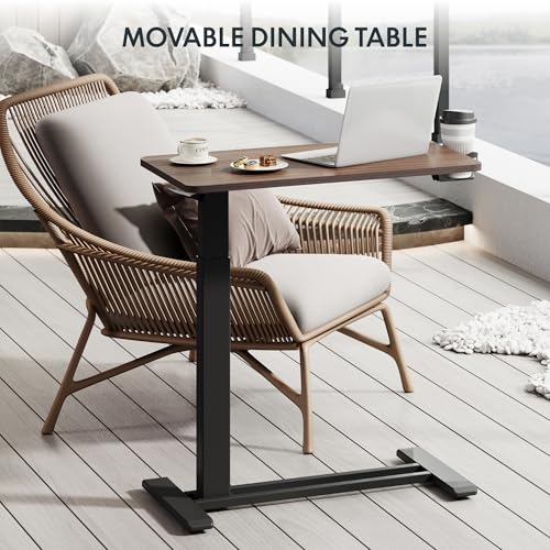 FLEXISPOT Mobile Standing Desk with Wheels Pneumatic Laptop Desk Rolling Computer Cart Movable Height Adjustable Small Sit Stand Desk Computer Workstations Home Use(31.5" W x 17.7" D, Mahogany)