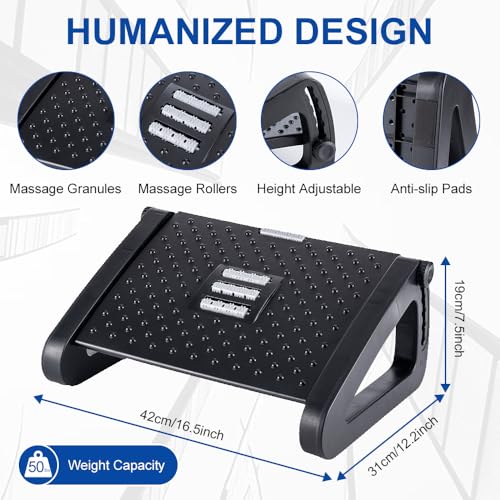 ZLMHYYM Foot Rest for Under Desk at Work - Six Heights Adjustable Under Desk Footrest - Ergonomic Foot Stools for Under Office Desks - Desks Foot Rest with Massage Rollers - Leg Rest for Chair (Black)
