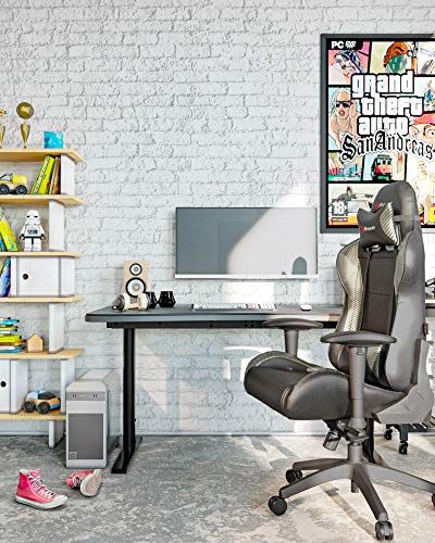 Arozzi Arena Large Gamer Desk - 63x32” Adjustable Height PC Gaming Desk With Storage For Cables & Triple-Monitor Support - Full-Surface Washable Mousepad - Pure Black