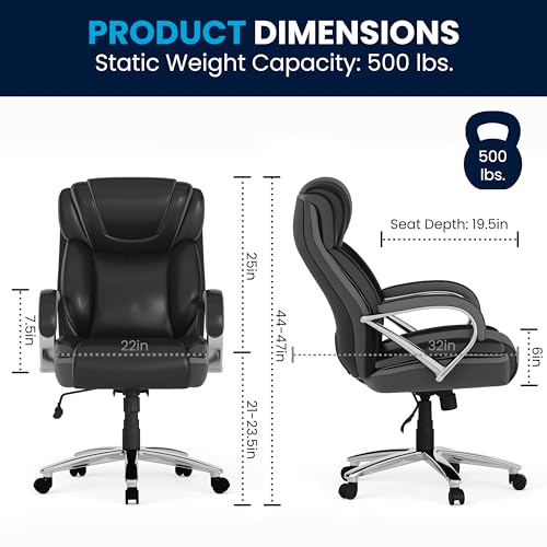 Flash Furniture HERCULES Series Big & Tall 500 lb. Rated Black LeatherSoft Executive Swivel Ergonomic Office Chair with Extra Wide Seat