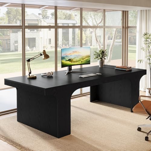 Tribesigns 70.87" Executive Office Desk, Large Workspace Computer Desk, Modern Wooden Writing Table Simple Business Furniture with Arched Design for Home Office, Sturdy Room, Black