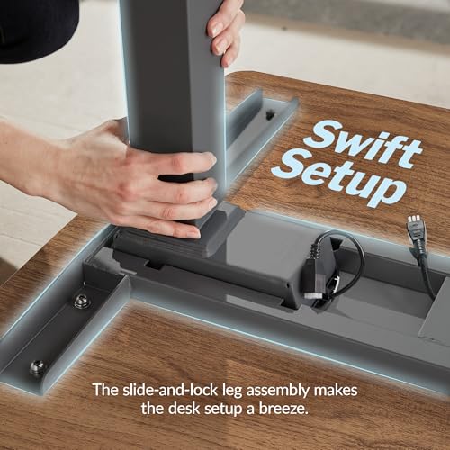 Vari ComfortEdge 80x80 L-Shape Electric Standing Desk – Height Adjustable Sit-Stand VariDesk for Corner Office with Reversible Left/Right Design + Walnut Top/Slate Legs (Ships in 3 Boxes)
