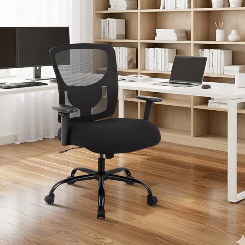 BestOffice Big and Tall 500 lb Mesh Office Chair Ergonomic High Back Desk Chair with Lumbar Support and Extra-Wide Seat for Home Office, Black