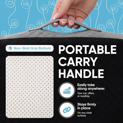 Large Seat Cushion (19” x 17” x 3”) Memory Foam for Office Chair, Wheelchair Cushions, Floor Pillow | Cushion Back Pain Coccyx Pain Relief | Plush Velvet Cover with Carry Handle