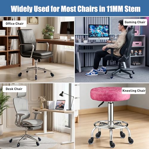 Office Chair Caster Set of 5, Hirate 3" Heavy Duty Desk Chair Replacement Wheel with Crescent-Shaped Smooth Rolling Safe for Hardwood, Carpet, Tile, Universal Fit 7/16" x 7/8", Blue