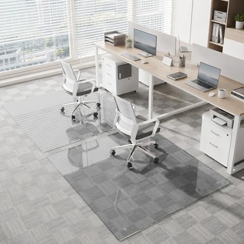 MYSUNORIA Tempered Glass Office Chair Mat, 46"x55" for Carpet & Hardwood Floors, Grey Heavy Duty 0.2" Thick Computer Chair Mat with Non-Slip Pads, Scratch Resistant, Rounded Corners & Polished Edges
