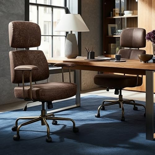 EUREKA ERGONOMIC Home Office Desk Chairs, Ergonomic Computer Chair with High Back, Executive Office Chair with Lumbar Support, Spring Cushion Seat, Mid-Century Modern, Brown