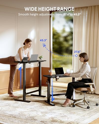 FLEXISPOT H7 Plus Gas Spring Adjustable Standing Desk, Mobile Rolling Sit-Stand Workstation with Wheel, Cordless Stand Up Desk for Small Room & Home Office 32" One-Piece Desktop Black,height 27.6"–45"