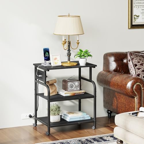YAOHUOO 3 Tier Large Printer Stand with Power Outlet/Adjustable Shelf