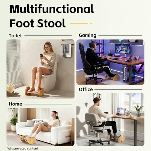 Ergonomic Under Desk Bamboo Footrest, 3-in-1 Reversible Rocking Footrest with Footpads, 4 Adjustable Heights Office Foot Stool, Large Anti-Slip Surface, Improves Posture and Blood Circulation