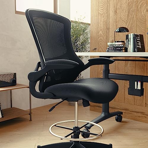 Flash Furniture Kelista Mid-Back Swivel Office Chair with Adjustable Seat Height, Ergonomic Mesh Desk Chair with Flip-Up Armrests, Black
