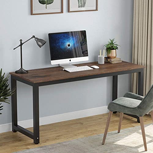 Tribesigns Computer Desk, 63 inch Large Office Desk Computer Table Study Writing Desk Workstation for Home Office, Rustic Brown