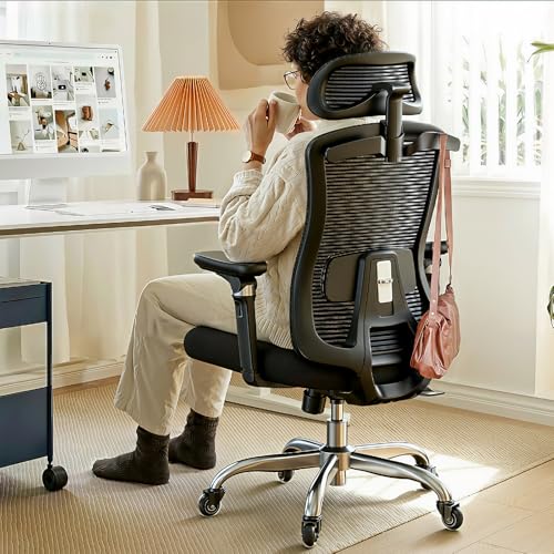 HUANUO Ergonomic Office Chair with 6D Armrest, Seat Depth Adjustment, Lumbar Support, Quiet Rubber Caster, High Back Mesh Gaming Chair with 3D Headrest, Big and Tall Desk Chair for Home Office, Black