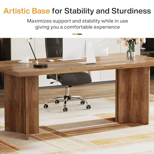 Tribesigns 63-inch Executive Desk, Vintage Home Office Computer Desk with Large Tabletop, Farmhouse Wood Writing Conference Table Workstation for Office, Study, Walnut Brown