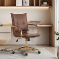 MOJAY Mid-Back Ergonomic Leather Office Desk Chair, Modern Upholstered Computer Chair, Executive Office Chair with Arms, Swivel Adjustable Rolling Chair with Gold Base (Brown)