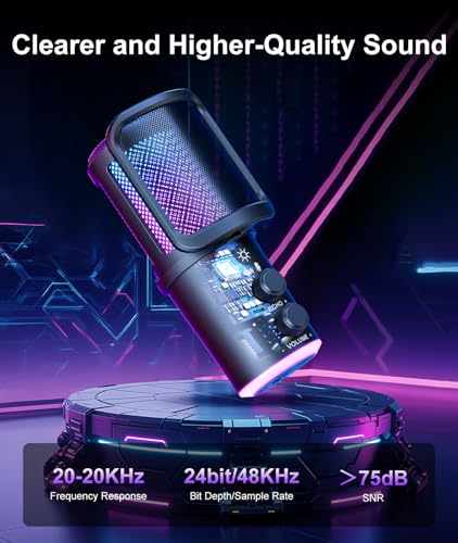Gaming USB Microphone, Noise Cancellation Condenser Mic with Mute,Boom Arm Mic-Reverb Adjustment, Monitoring for Streaming, Podcasting, Discord, YouTube,PC, Computer, PS4, PS5, Mac