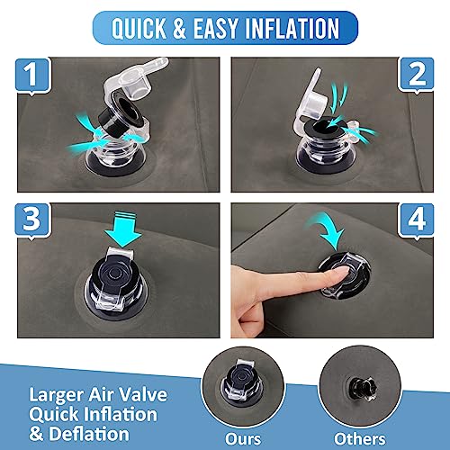 Inflatable Airplane Foot Rest Pillow - Travel Foot Rest for Long Flights, Car Seat Foot Rest for Kids Airplane Seat Extender Bed for Toddler, Blow up Plane Footrest with Easy-Carry Strap, Gray 2 Pack