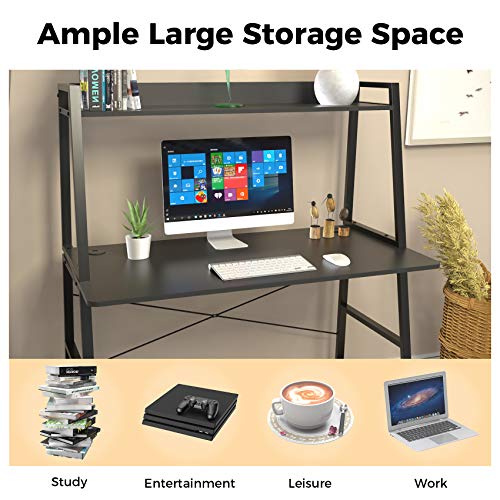 EUREKA ERGONOMIC 43 Inch Ladder Bookcase with Desk Industrial Ladder Desk, Ladder Desk with Shelves,2-Tier Home Office PC Ladder Table with Bookshelf Modern Workstation, Metal Frame