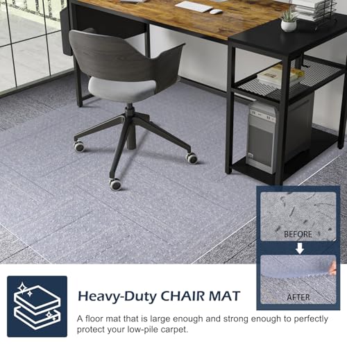 Chair Mat for Carpet, SALLOUS 46" x 60" Office Chair Mat for Carpeted Floors, Heavy Duty Vinyl Floor Mat with Grips, Floor Protector Computer Desk Mat for Home Office (Clear, Rectangular)