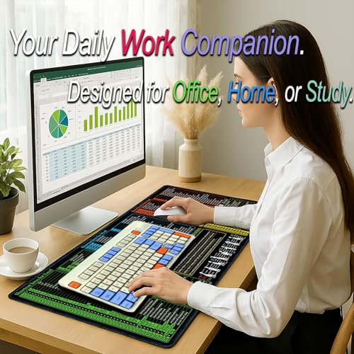 Raryine Excel/Word/Power Point/Windows Mouse pad,Non-Slip&Waterproof Large Gaming Office pc Desk mat,Over 200 Keyboard Shortcuts Mousepad(27.6L x 11.8W inches)