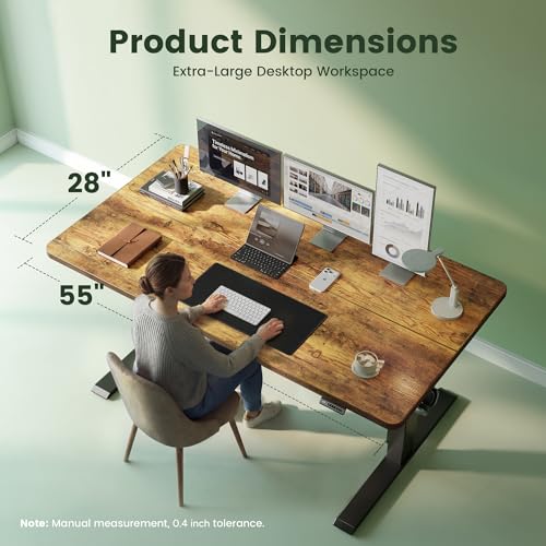 CubiCubi 55 x 28 Large Standing Desk, Height Adjustable Electric Computer Desk, 28" Deep Desktop, Sit Stand up Home Office Workstations with 4 Preset Heights, Rustic Brown