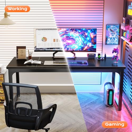 Huuger 63 x 24 inch Desk with Power Outlets & USB-C, Deeper & Thicker Desktop, Robust Metal Tubes, Computer Desk, Heavy Duty Office Desk, Work Gaming Desk, for Home Office, Black