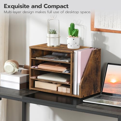 HOOBRO Mail Sorter, Literature Organizer with Adjustable Shelves, Paper Organizer for Office, Home, Wood Countertop File Holders, Mails, Magazines, Rustic Brown FG41WF01