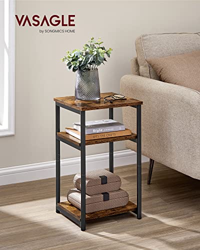 VASAGLE BARNET Collection - Side Table, Small End Table for Living Room, Modern Tall Nightstand, Bedroom, Office, Bathroom, Steel Frame, Rustic Brown and Ink Black ULET273B01
