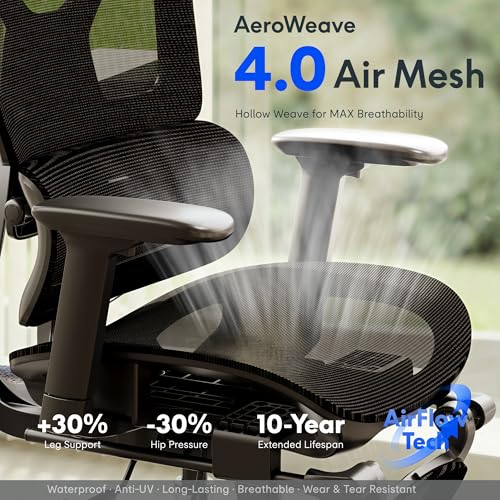 FLEXISPOT ErgoX Premium Ergonomic Office Chair with Footrest - Adjustable 3D Armrests, Dynamic Lumbar Support, Recline & Tilt Function, Mesh Seat, for Home & Office Use, Black