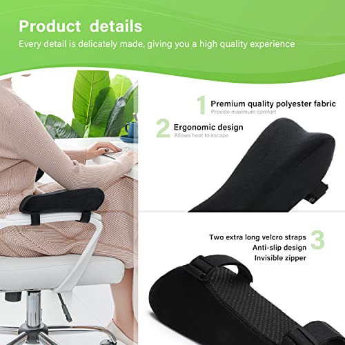 LargeLeaf Chair Ergonomic Armrest Pads Elbow Pillow Pressure Relief Office Chair Gaming Chair armrest with Memory Foam armrest Pads 2-Piece Set of Chair (Memory Foam)