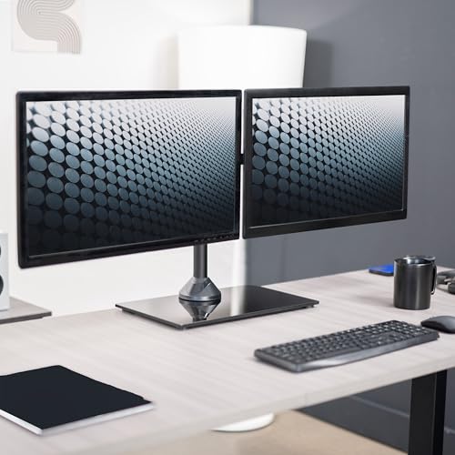 VIVO Freestanding Dual Monitor Stand with Sleek Glass Base and Adjustable Arms, Mounts 2 Screens up to 32 inch and 22 lbs Each, Black, STAND-V002FG