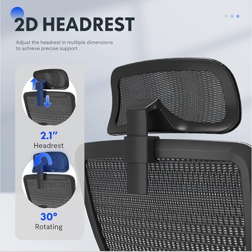 FLEXISPOT Ergonomic Office Chair with Footrest, Mesh High Back Computer Chair, Home Office Desk Chairs, with Adjustable Lumbar Support/2D Headrest/Reliable Base, Breathable Mesh Seat, Black, OC3 AIR-F